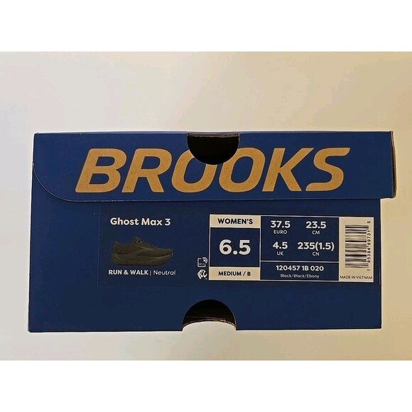 Women's Size 6.5 Brooks Ghost Max 3 Running Shoes New In Box Black/Black/Ebony - Picture 2 of 10